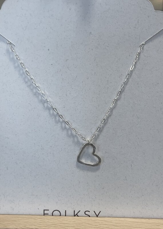 Open Heart Charm Necklace Sterling Silver