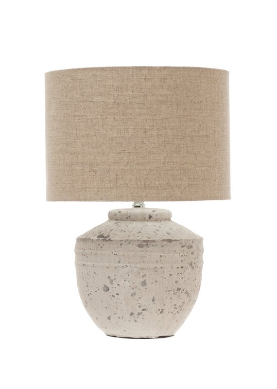 Distressed Cement Table Lamp with Linen Shade