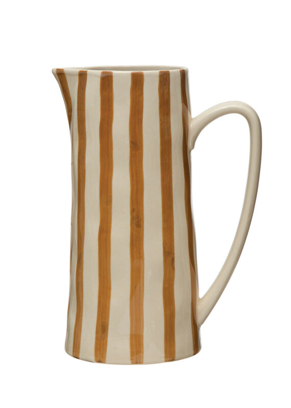Hand-Painted Stoneware Pitcher w/ Stripes,