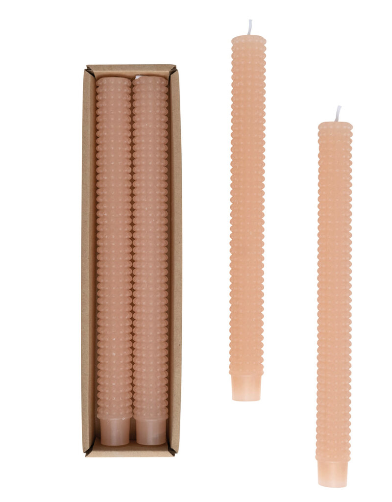 Hobnail Taper Candles in Box, Pink -Set of 2