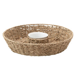 Round Seagrass Chip & Dip Basket w/Ceramic Bowl