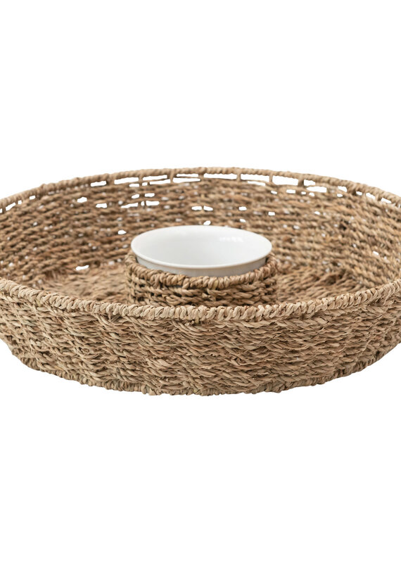 Round Seagrass Chip & Dip Basket w/Ceramic Bowl
