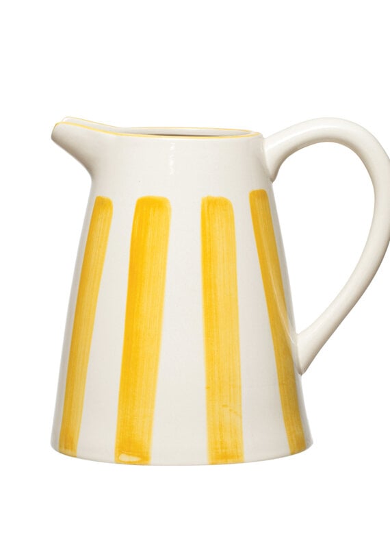 Hand-Painted Stoneware Pitcher with Yellow Stripes