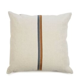 Atlas Belgian Linen Pillow Cover 20x20" in Natural Color with River and Burnt Orange Stripe
