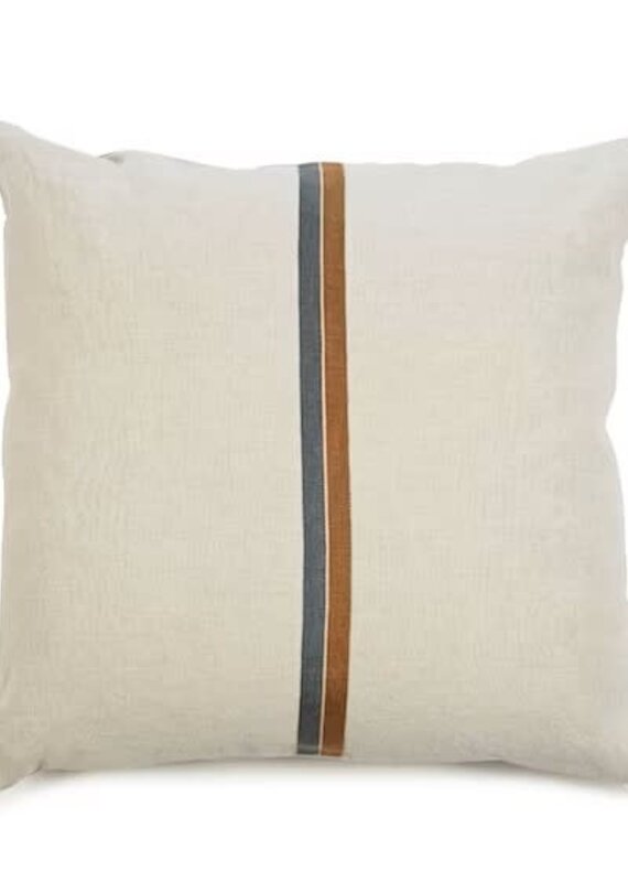 Atlas Belgian Linen Pillow Cover 20x20" in Natural Color with River and Burnt Orange Stripe