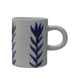 12 oz. Hand-Painted Stoneware Mug w/ Flower