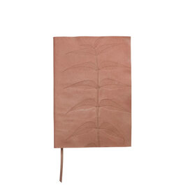 Handmade Leather Bound Paper Journal w/ Embossed Neem Leaves, Tan Color