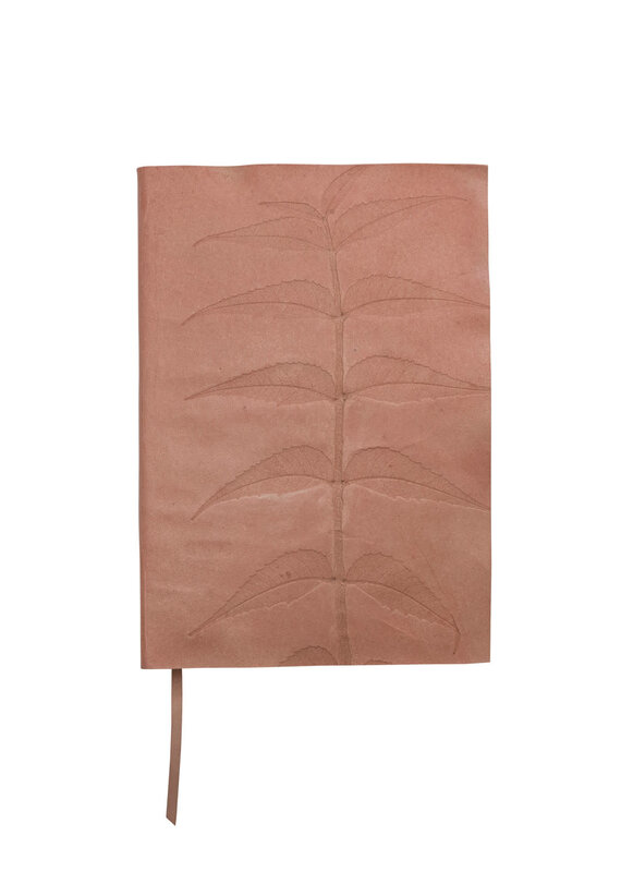 Handmade Leather Bound Paper Journal w/ Embossed Neem Leaves, Tan Color