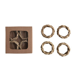 2" Round Braided Seagrass Napkin Rings, Set of 4 in Box