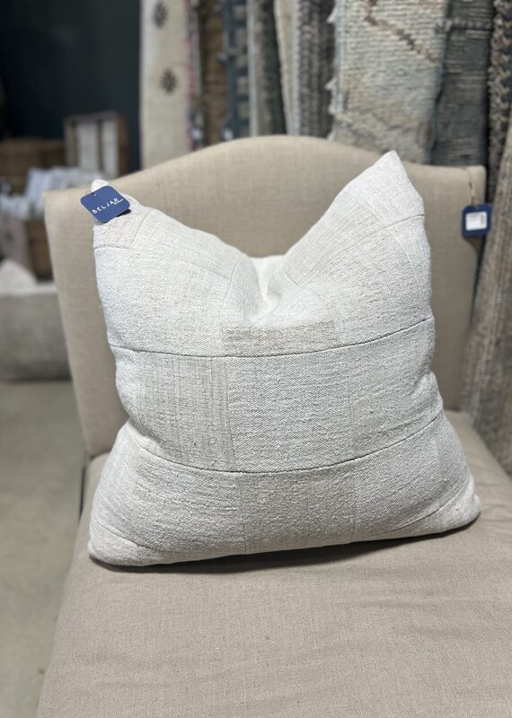 Natural Vintage French Grain Sack Pillow in Patchwork Pattern with 100% Down Insert
