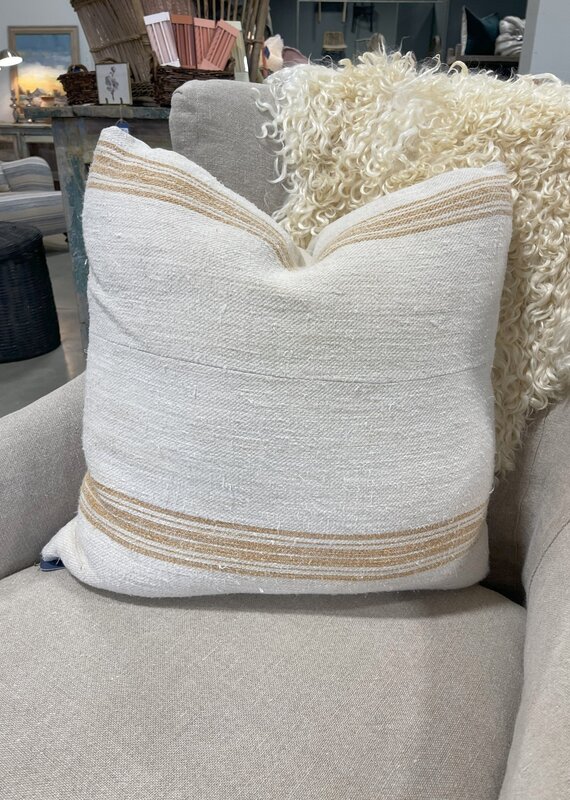 Grain Sack Square Pillow - Caramel stripe