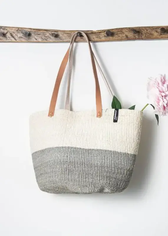 Mifuko Kiondo shopper market basket | Natural and light grey duo M  Sisal