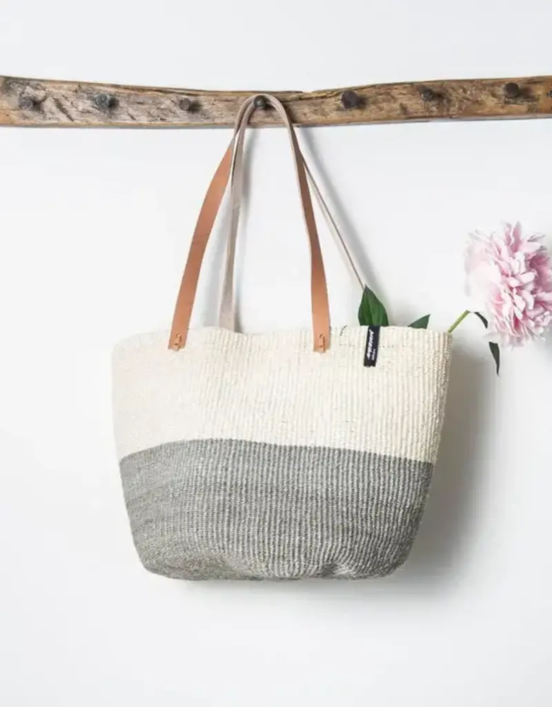 Mifuko Kiondo shopper market basket | Natural and light grey duo M  Sisal