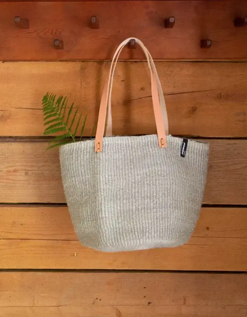 Mifuko Kiondo Shopper Market Basket - Light Grey - Size Medium - Sisal