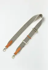 Checkered Webbing Strap in Black and White with Cognac Classic Leather