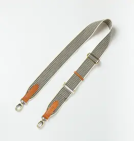 Checkered Webbing Strap in Black and White with Cognac Classic Leather