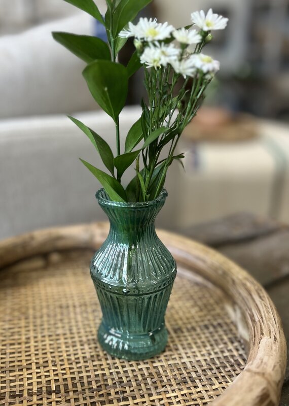 Debossed Glass Vase - Teal