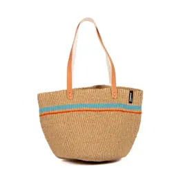 Mifuko Shopper Basket in Turquoise with Two Stripes