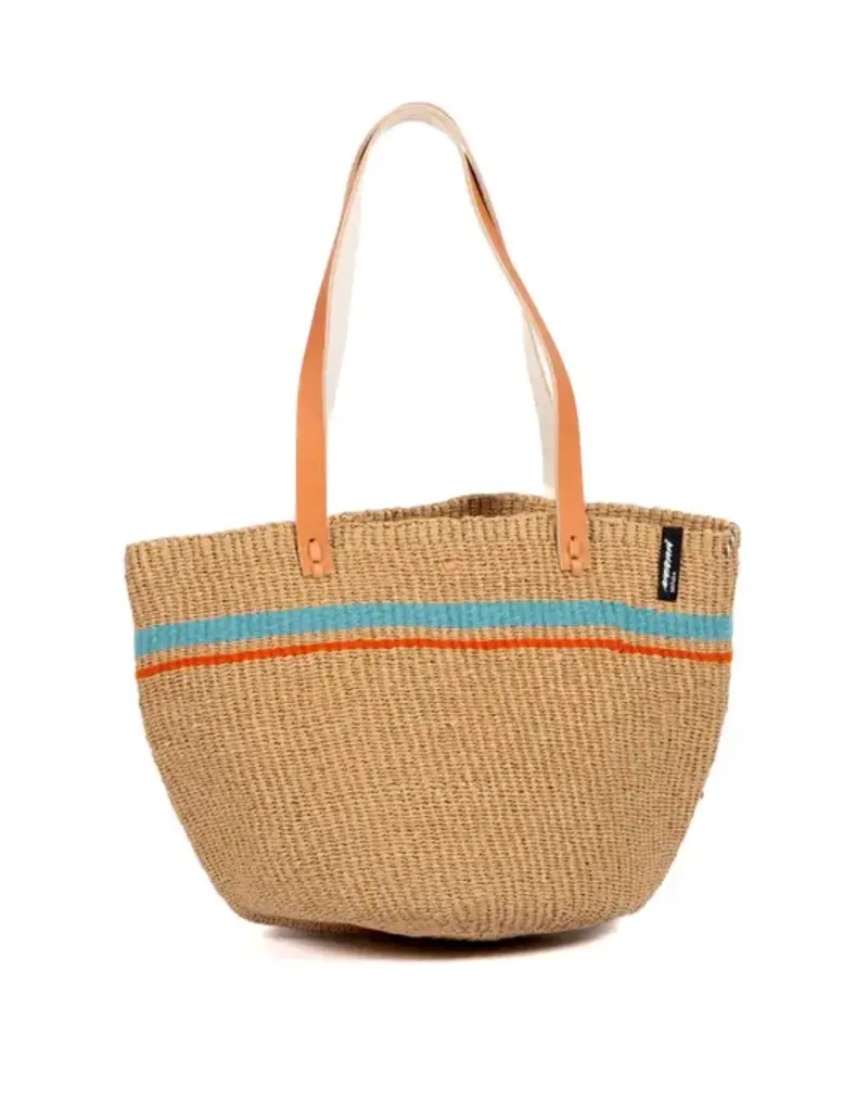 Mifuko Pamba shopper basket | Turquoise with blue and orange stripes size M Medium Size M Medium Market Basket Shopper Shopping Bag