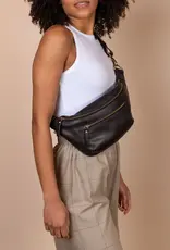 The Desiree Bum Bag ­in Black Soft Grain Leather w/ Checkered & Black Leather Straps