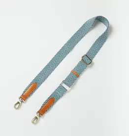 Herringbone Webbing Strap ­ Jade / Cognac Classic Leather