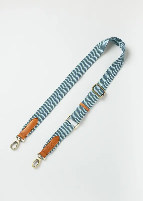 Herringbone Webbing Strap ­ Jade / Cognac Classic Leather