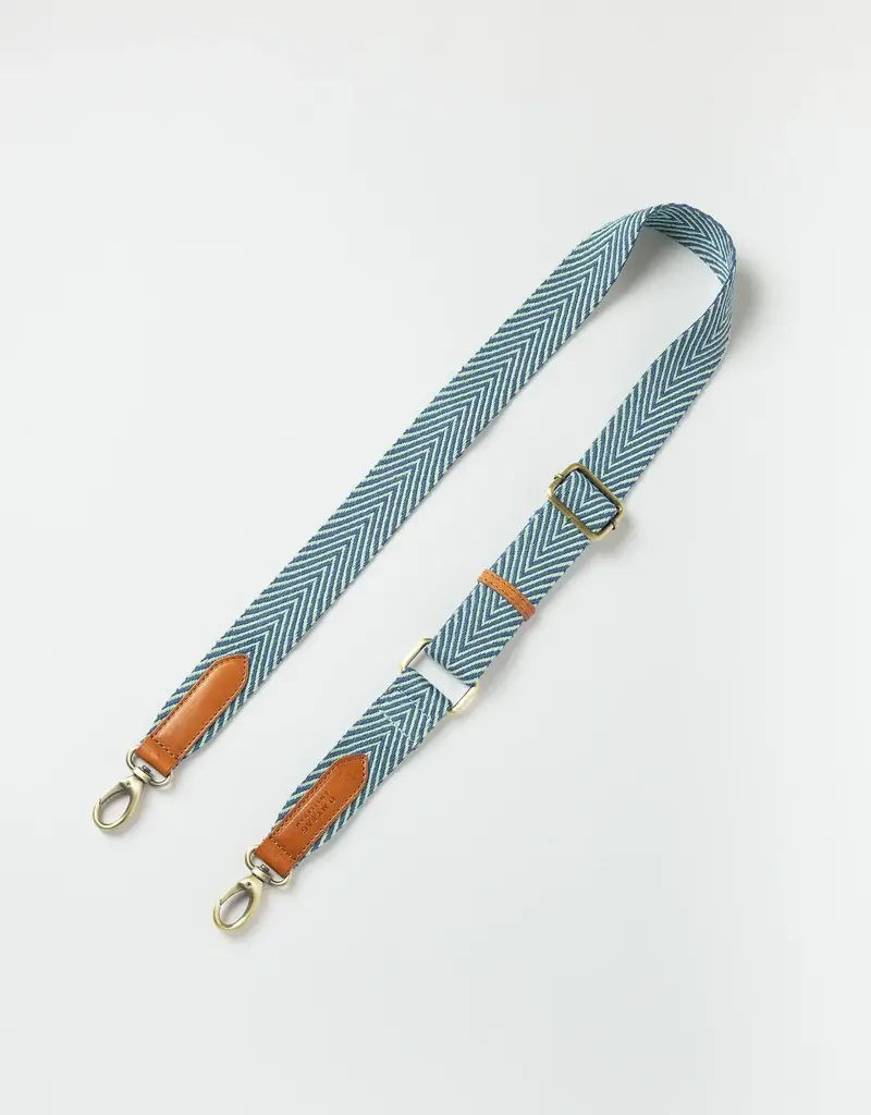 Herringbone Webbing Strap ­ Jade / Cognac Classic Leather
