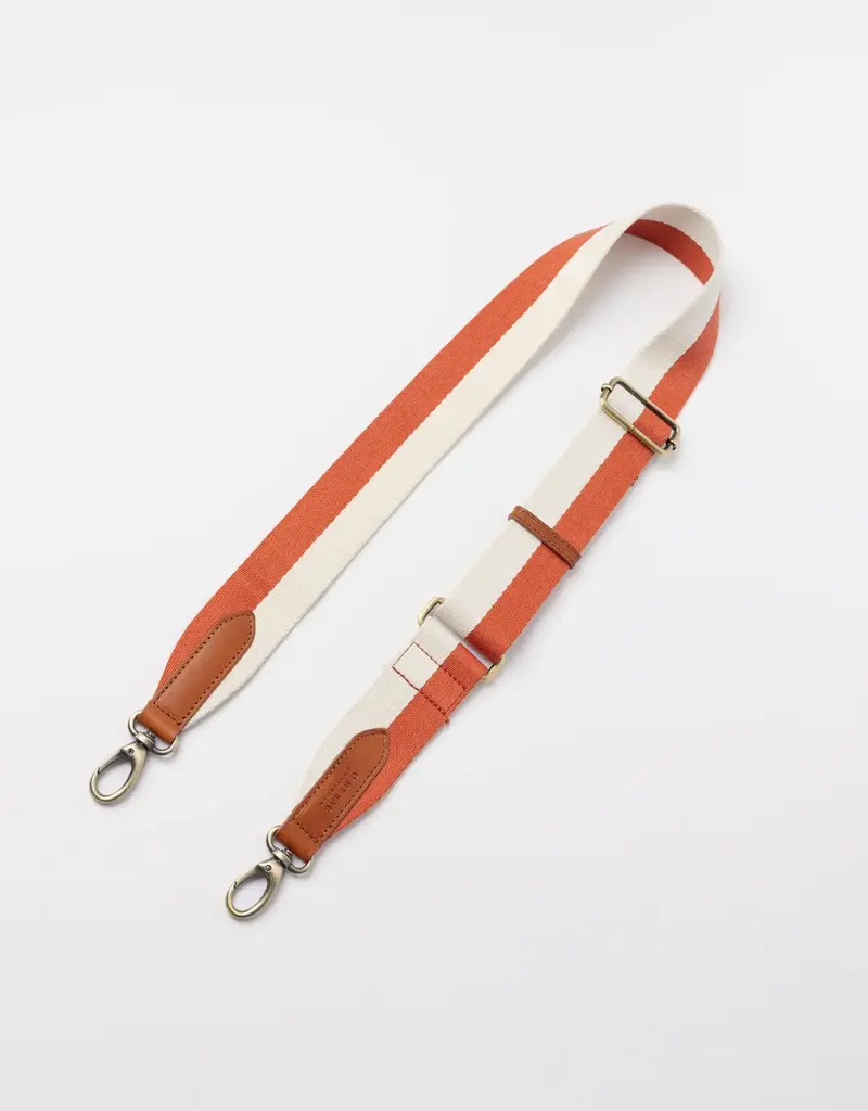 Striped Webbing Strap ­ Copper & White / Cognac Classic Leather