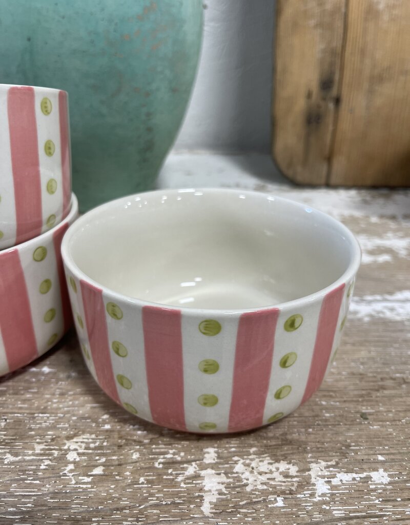Hand-Painted Stoneware Bowl w/ Pattern - Pink Stripe