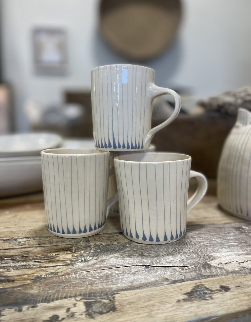 Straight Mug Small - Blue Stripe stripe cup blue hand painted