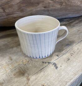 Squat Mug -Small blue stripe 2 3/4" H x 3.5" W