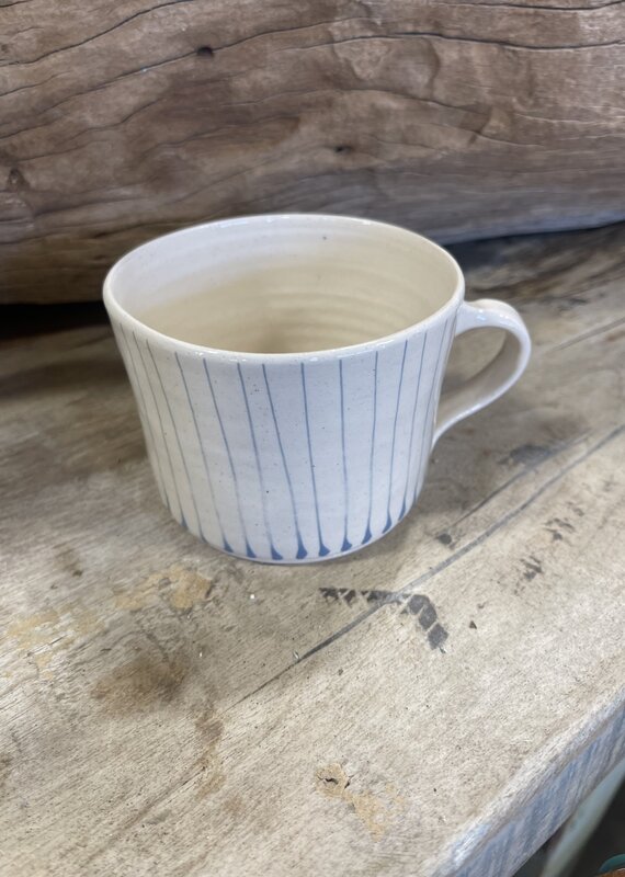 Wonki Ware Squat Mug -Small blue stripe 2 3/4" H x 3.5" W