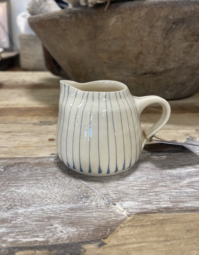 Wonki Ware Wonki Ware Hand painted Creamer 125ml 2 3/4 " H x 3" W   jug stripe blue pitcher small mini