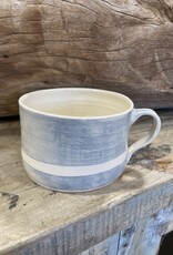 Large Soup Mug hand painted blue stripe cup bowl