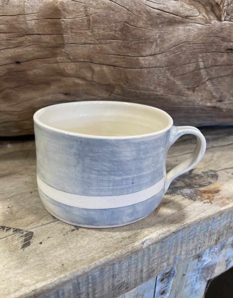 Wonki Ware Large Soup Mug hand painted blue stripe cup bowl