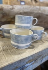 Large Soup Mug hand painted blue stripe cup bowl