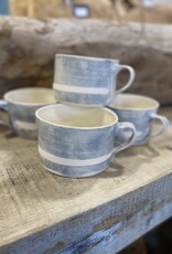 Wonki Ware Large Soup Mug hand painted blue stripe cup bowl