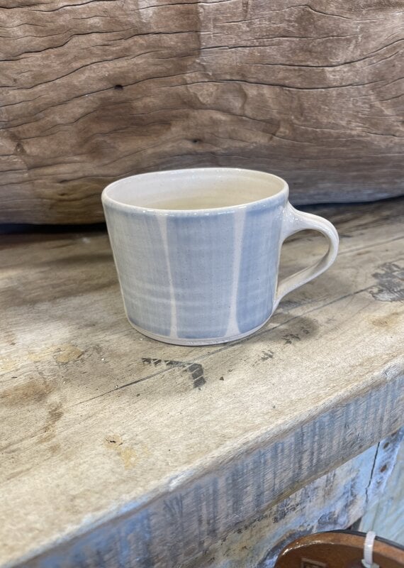 Squat Mug -Thick blue stripe 2 3/4" H x 3.5" W