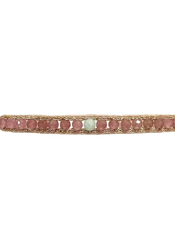 Frida 3 Handwoven Bracelet-Freshwater pearls Pink tourmaline semi-precious stone