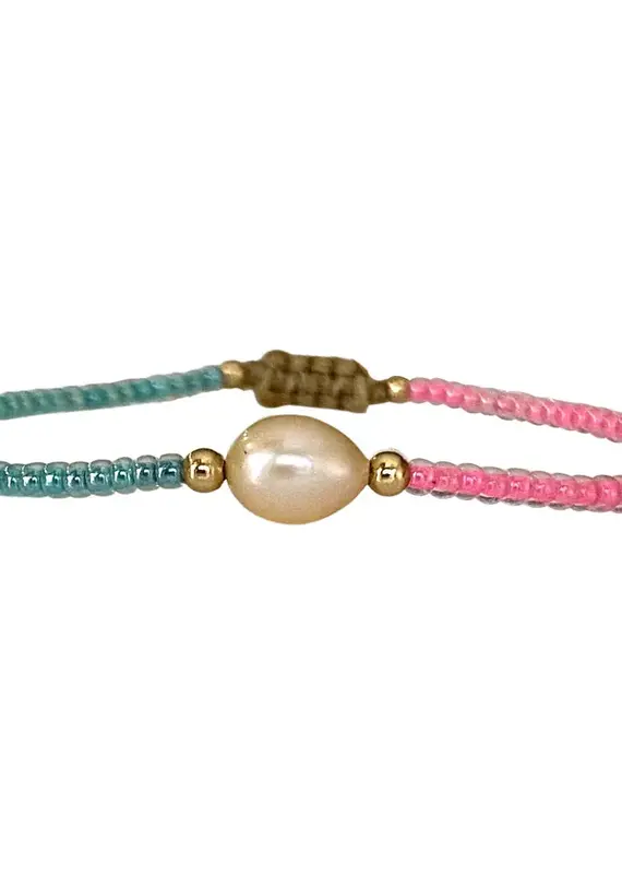 Amari 3 Bracelet - Pink/Turquoise beads, Fresh water Pearl 2mm