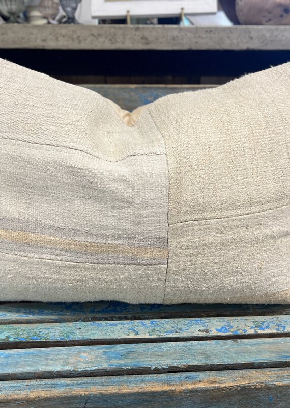 DJEM Large Hemp Pillow Cover Gray Stripe w/insert