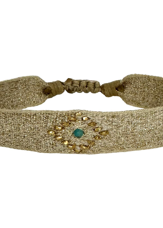 Golden 4 Handwoven Bracelet-Turquoise semi-precious stone & Gold vermeil  beads