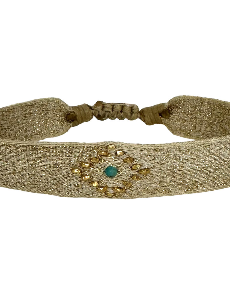 Golden 4 Handwoven Bracelet-Turquoise semi-precious stone & Gold vermeil  beads