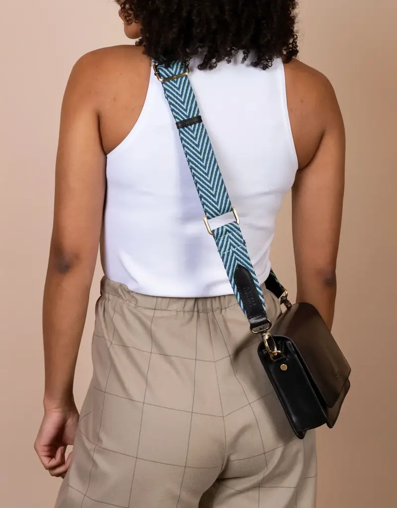 Herringbone Webbing Strap ­ Jade / Black Classic Leather