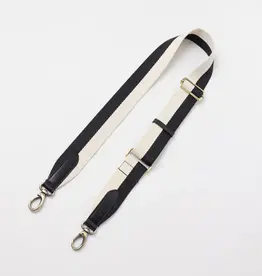 Striped Webbing Strap ­ Black & White / Black Classic Leather
