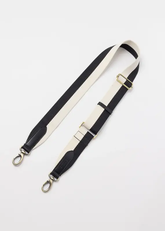 Striped Webbing Strap ­ Black & White / Black Classic Leather