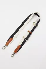 Striped Webbing Strap ­ Black & White / Cognac Classic Leather