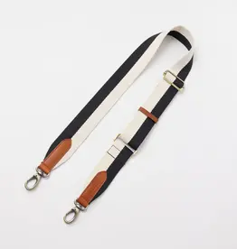 Striped Webbing Strap ­ Black & White / Cognac Classic Leather