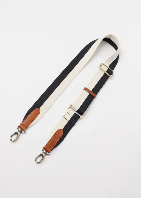 Striped Webbing Strap ­ Black & White / Cognac Classic Leather