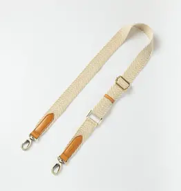 Herringbone Webbing Strap in Sand Color with Cognac Classic Leather